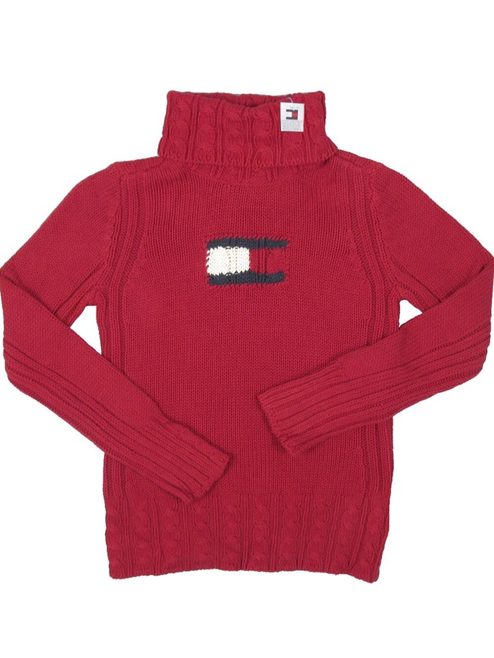 NEW Vintage Tommy Hilfiger Turtleneck Sweater! Red With Huge Tommy Flag